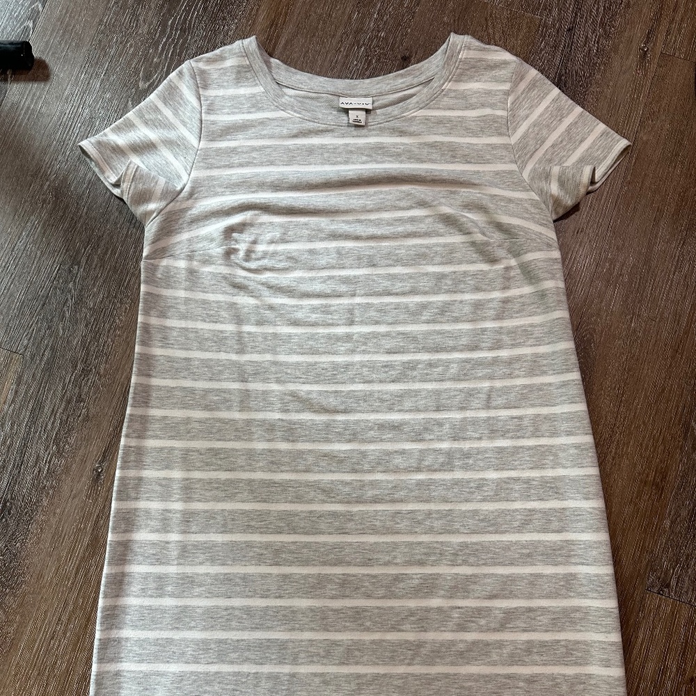 Gray & White Strip T-Shirt Dress